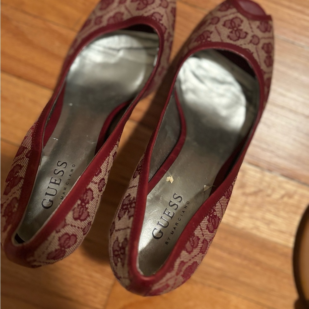Guess Burgundy Floral Heels